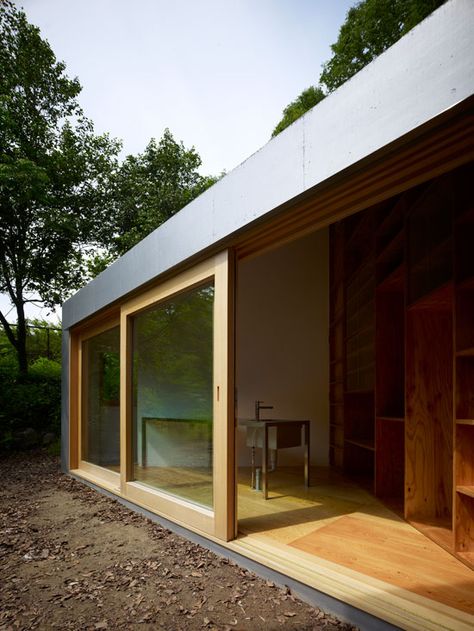 Love the idea of sliding glass doors in our small home - natural light and takes up less space! Muji House, Kenya Hara, Timber Sliding Doors, Door Alternatives, Window Doors, Prefab Houses, Side Return, Sliding Window, Window Seats