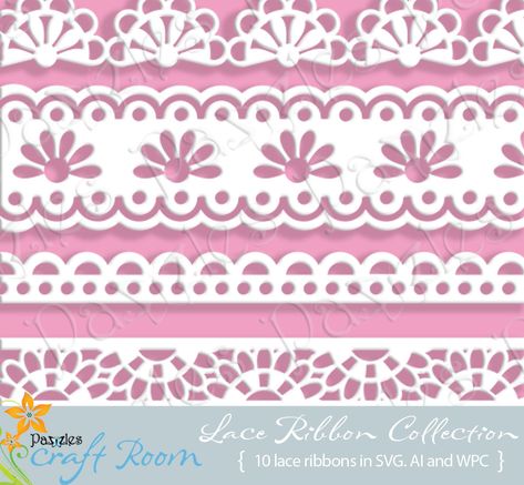 Lace Ribbon Collection: AI, SVG, and WPC - Pazzles Craft Room Lace Svg, Ribbon Collection, Diy Valentines Decorations, Paper Ribbon, Ribbon Design, Lace Ribbon, Lace Border, Valentine's Day Diy, Valentine Crafts