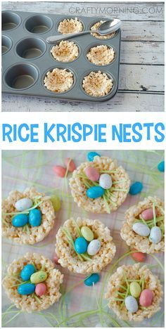 Rice krispie nests - such a cute easter treat/dessert idea for the kids! Rice Krispie Nests, Easter Fun Food, Easter Snacks, Easter Baking, Easter Goodies, Rice Krispie, Easter Dinner, Easter Dessert, Easter Brunch