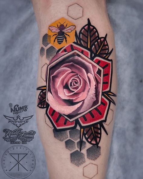 75 Gorgeous Mixed Style Tattoos by Some of the World’s Best Artists - Tattoo Ideas, Artists and Models New School Tattoos, Koala Tattoo, Chameleon Tattoo, Temp Tattoo, Tattoo Equipment, Tattoo Design Book, Rose Tattoo Design, Bee Tattoo, New School Tattoo