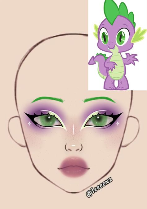 Makeup Ideas Cosplay, Spike Makeup, Caramelldansen Base, Character Inspired Makeup, Mlp Makeup, Character Makeup Ideas, My Little Pony Makeup, Makeup Ideas Drawing, Makeup Looks For Halloween