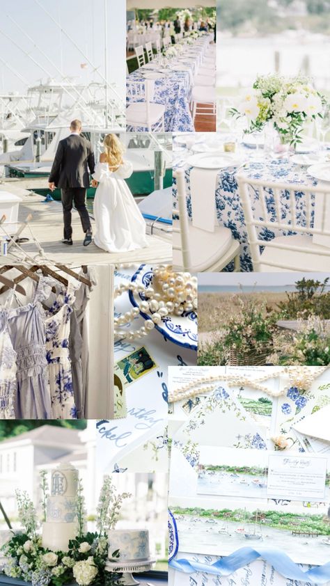 Nautical-inspired yacht club wedding mood board featuring blue and white coastal wedding theme, perfect for a romantic seaside celebration Nantucket Wedding, Yacht Club Wedding, Coastal Elegance, Wedding Venue Inspiration, A Yacht, Coastal Wedding, Wedding Mood Board, Wedding Mood, Set Sail