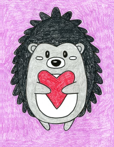 Draw A Hedgehog, Valentine Drawing, Hedgehog Drawing, Spring Break Kids, Valentines Day Drawing, Paint Inspo, Directed Drawing, Art Projects For Kids, A Hedgehog