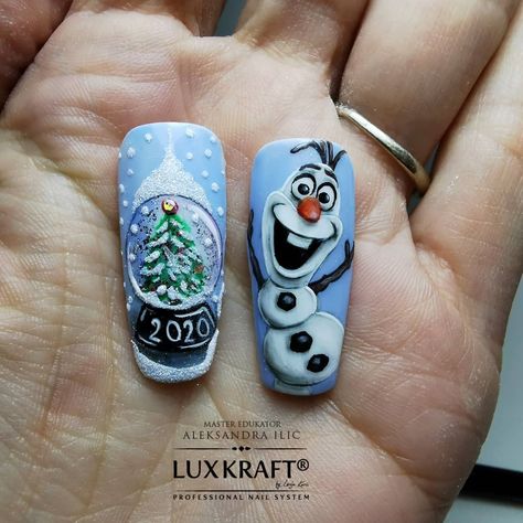 Olaf Nails Designs, Disney Snowman, Olaf Nails, Frozen Nail Art, Disney Winter, Frozen Nails, Luv Nails, Snowman Nails, American Nails