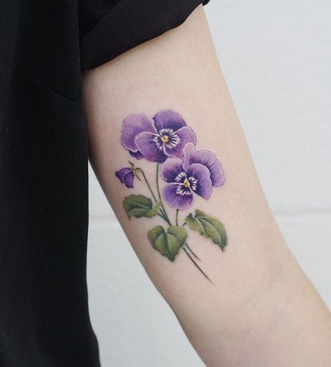 Pansy Flower Tattoos, Pansy Tatoos, Aquarius Birth Flower Tattoo, Rose And Violet Tattoo, Aquarius Flower Tattoo, African Violet Tattoo, Violets Tattoo, Tattoos Astrology, Violet Tattoo Flower