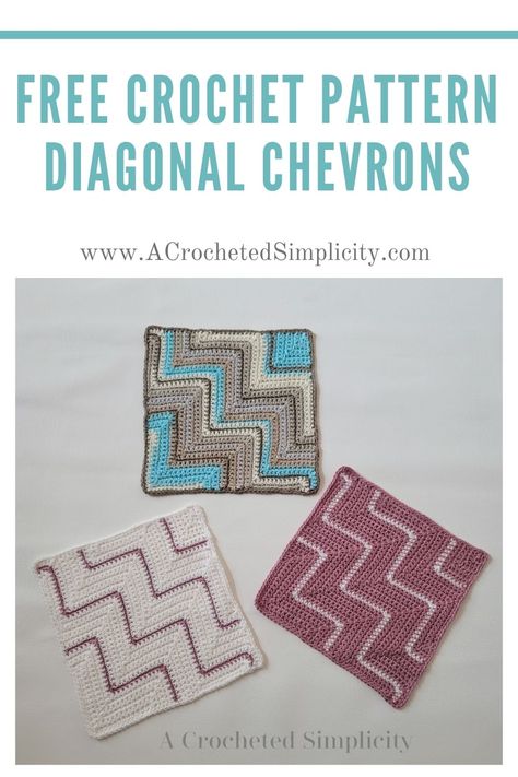 Diagonal Chevrons 12" Afghan Square - Free Crochet Pattern - A Crocheted Simplicity Crochet Swatches, Crochet Bun Hat, 100 Crochet Stitches, Crochet Squares Afghan, Chevron Crochet, Crochet Patterns Free Beginner, Easy Crochet Baby Blanket, Crochet Granny Square Blanket, Chevron Patterns