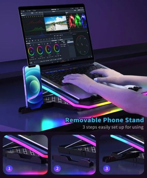 Rgb Lights, Laptop Cooler, Cooling Pad, Laptop Cooling Pad, Bedroom Setup, Small Fan, Laptop Stand, Metal Panels, Led Light Strips