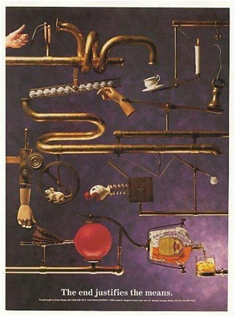 Crown Goldberg Machine, Alcohol Ads, Vintage Alcohol, Heath Robinson, Steampunk Vehicle, Rube Goldberg, Rube Goldberg Machine, Creative Inventions, Mechanical Clock