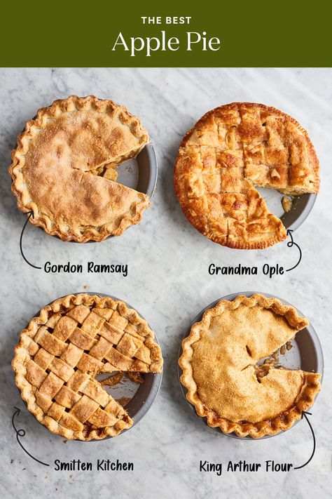 We picked four of the most well-loved apple pie recipes and battled them against each other: Smitten Kitchen's new and improved pie, Grandma Ople's pie from AllRecipes.com, King Arthur Flour's classic apple pie, and Gordon Ramsay's caramelized pie. Best Apple Pie Recipe, The Best Apple Pie, Perfect Apple Pie, Caramelised Apples, Best Apple Pie, Best Pumpkin Pie, Classic Apple Pie, Best Thanksgiving Recipes, Apple Pie Recipe