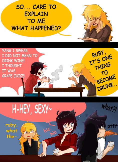 RWBY Comic 1/2: Drunk Ruby, Ladybug, Ruby x Blake Ruby X Blake, Rwby Checkmate, Rwby Ladybug, Skyrim Necklace, Rwby Jaune, Rwby White Rose, Rwby Bumblebee, Rwby Funny, Mahouka Koukou No Rettousei