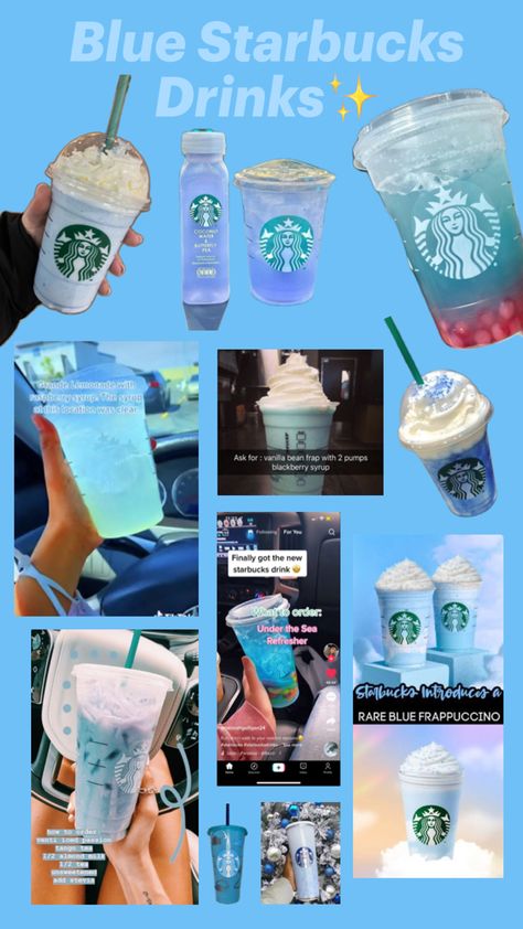 Starbucks Drinks To Order, Blue Starbucks, Blackberry Syrup, Butterfly Tea, Starbucks Recipes, Starbucks Drinks, Coconut Water, Almond Milk, Vanilla Bean