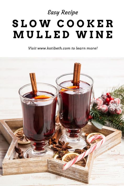 How to make mulled wine in a Crockpot slow cooker. The easy recipe can be made with brandy or without. Make it sugar free with maple syrup or honey so it's still sweet. This classic fall drink is also good for Thanksgiving or Christmas for the holiday season. Use mulling spices or a mix of dried spices for the best simple mulled wine recipe. #mulledwine #drink #wine #recipe Mulled Wine Recipe Slow Cooker, Simple Mulled Wine Recipe, Mulled Wine Slow Cooker, Slow Cooker Drinks, Dried Spices, Mulled Wine Recipe, Winter Cocktail, Wine Recipe, Coctails Recipes