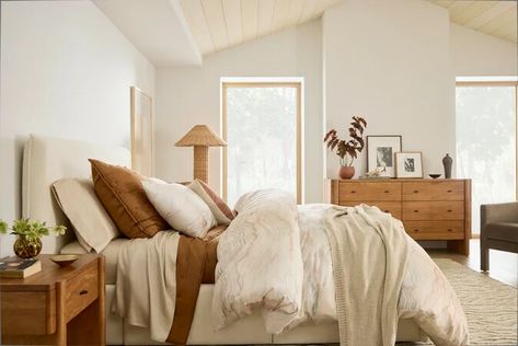 Bedroom Inspiration​ | West Elm West Elm Bedding, Modern Bed Frame, Bedroom Items, Modern Bedroom Furniture, Bedroom Headboard, Bedroom Refresh, Beds & Bed Frames, Solid Mango Wood, Modern Bed