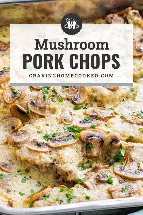 These delicious Mushroom Pork Chops are smothered in a beautiful rich mushroom sauce. Simple ingredients and easy prep and crowd pleaser. #mushrooms #porkchops #recipe Cream Of Mushroom Pork Chops, Pork Chops With Mushroom Gravy, Pork Meals, Mushroom Gravy Recipe, Mushroom Pork Chops, Slow Cooker Pork Chops, Easy Main Dishes, Chop Recipes, Savory Food