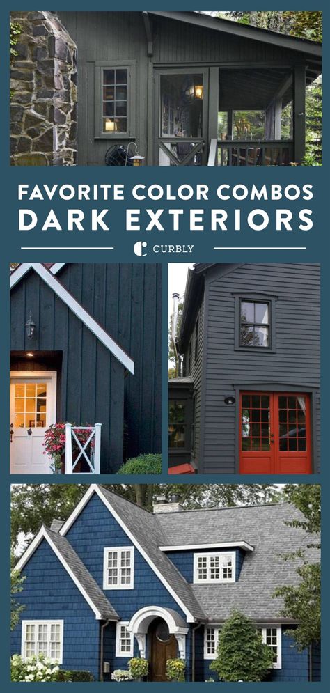 Embrace the allure of darkness! Step into a world of captivating architectural charm with these 20 Dark Painted Exteriors. 🖤 From modern minimalism to timeless elegance, these bewitching homes prove that bold design choices can redefine curb appeal. #HomeInspiration #DarkExteriors #ArchitecturalCharm #CurbAppeal Dark Blue Exterior House Colors, Dark Exterior House Colors, Blue Exterior House Colors, Dark Exterior House, Behr Exterior Paint, Dark Grey Houses, Dark Blue Houses, Mid Century Modern House Exterior, Grey Exterior House Colors