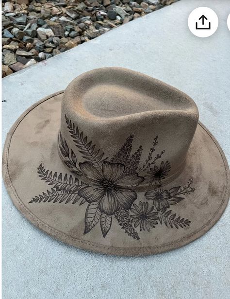 Hat Pyrography, Burn Hats, Burned Hats, Painted Boots, Cowboy Hat Design, Hat Burning, Hat Template, Band Ideas, New Things To Try