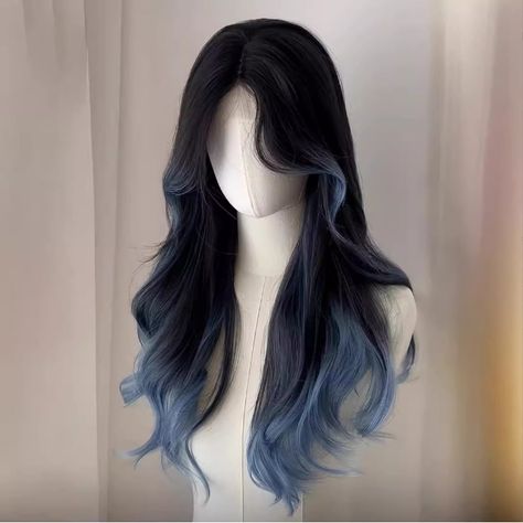 Never Worn. Natural-Looking Brown Hair With Blue Peekaboos, Blue And White Hair, Long Blue Hair, Blue Ombre Wig, Calico Hair, Raven Hair, Night Costume, Color Balayage, Paris Painting