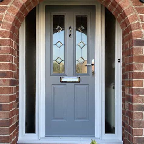 Light Grey Composite Front Door, Grey Pvc Front Door, Front Door Upvc, Composite Door Ideas, Blue Composite Front Door, Front Door Composite, Light Grey Front Door, Uk Front Door, Exterior Front Door Ideas Entrance