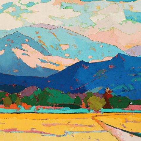 Jessica Fields Art, Jessica Fields, Painted Mountains, Colourful Landscape, Painting Mountains, Uk Landscapes, Pattern Composition, Rennaissance Art, Art Landscapes