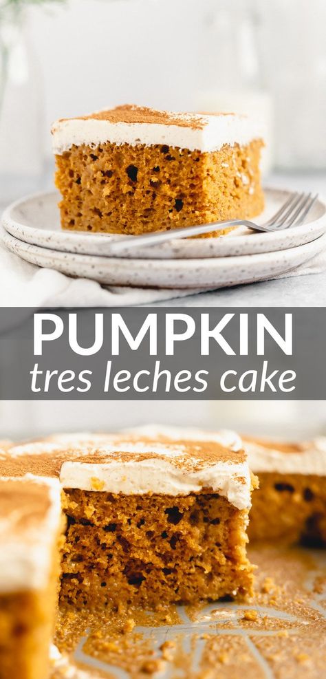 Tres Leches Pie, Pumpkin Tree Leches Cake, Tres Leches Cheesecake Recipe, Pumpkin Sponge Cake, Mexican Milk Cake, Fast Easy Dessert Recipes, Tree Leches Cake, Pumpkin 3 Leches Cake, Pumpkin Tres Leches Cake Recipe With Box Cake