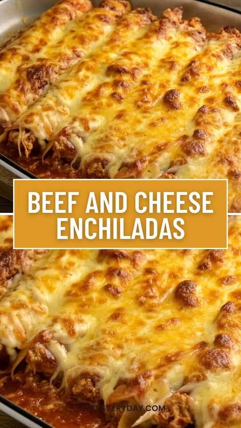 Savory Beef Enchiladas with Melted Cheese | by Tasty Everyday | Medium Beef And Cheese Enchiladas, Cheesy Enchiladas, Ground Beef Enchiladas, Cheese Enchiladas, Crowd Pleasing Recipes, Beef Enchiladas, Mexican Food Recipes Authentic, Enchilada Sauce, Melted Cheese