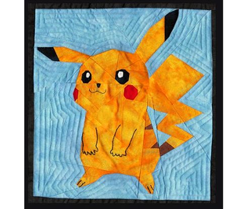 Free pattern: Pikachu quilt block Block Quilts, Paper Pieced Quilt Patterns, Free Motion Quilting Patterns, Pokemon Craft, Paper Pieced Quilt, Pretty Quilt, Boy Quilts, Paper Piecing Quilts, Paper Piecing Patterns