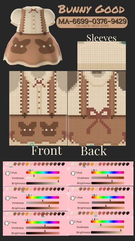 Cottage Core Animal Crossing, Custom Design Dress, Design Grid, Acnh Patterns, Forest Clothes, Animal Crossing 3ds, Colour Pallets, Crossing Sign, Animal Crossing Qr Codes Clothes