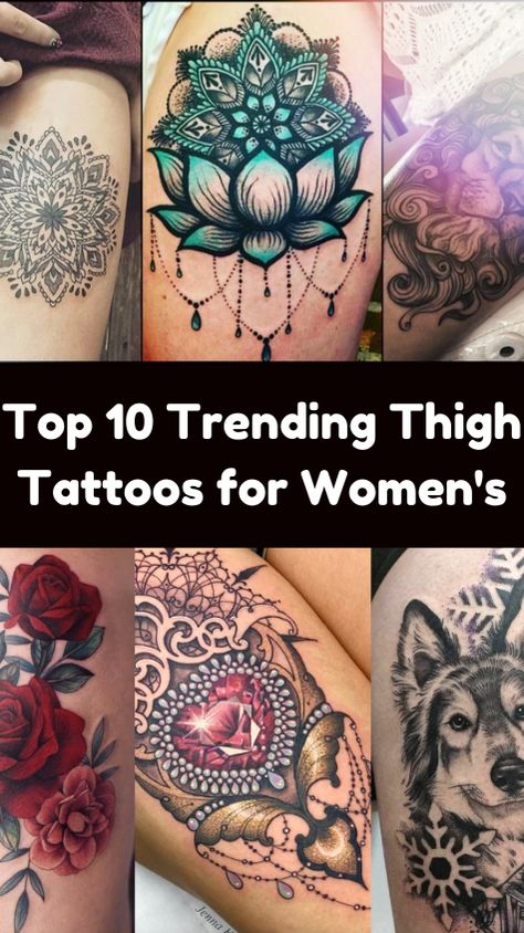 trending tatto design Women’s Top Thigh Tattoo Ideas, Pretty Thigh Tattoos For Women, Feminine Leg Sleeve Tattoo, Traditional Tattoo Placement, Tattoo Placement For Women, Back Of Thigh Tattoo, Thigh Tattoos For Women, Word Tattoo, Thigh Tattoos