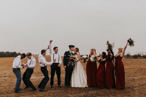 Barn wedding Air Force wife husband photography burgundy navy blue bow tie groomsmen bridesmaids lace wedding dress sleeves sleeved wedding dress off the shoulder wedding dress cross wedding communion wedding engagement Air Force Wedding Colors, Lace Wedding Dress Sleeves, Husband Photography, Air Force Wedding, Air Force Wife, Wedding Dress Off The Shoulder, Bow Tie Groomsmen, Navy Blue Bow Tie, Wedding Communion