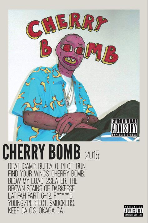 Tyler The Creator Cherry, Cherry Bomb Album, Collage Creator, Rap Album Covers, Minimalist Music, Music Poster Ideas, Cool Album Covers, Film Posters Minimalist, Music Poster Design