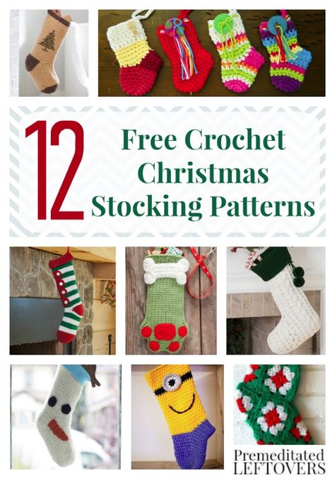 Free Crochet Stocking Patterns- Crochet your own Christmas stockings with these free patterns. You will enjoy your homemade stockings year after year. Free Crocheted Christmas Stocking Pattern, Free Crochet Christmas Stockings Patterns, Tunisian Crochet Christmas Stocking, Mini Stockings Crochet, Crochet Christmas Stockings Pattern, Free Christmas Stocking Crochet Patterns, Crochet Stockings Christmas Free Pattern, Crocheted Christmas Stockings Free, Easy Crochet Stocking Pattern Free