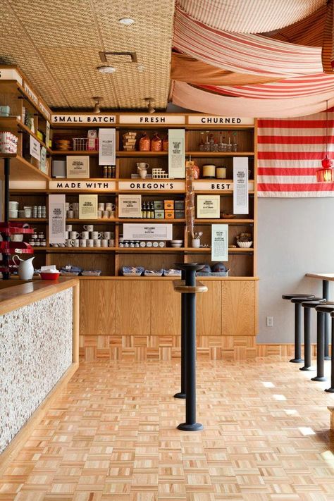 Portland | Salt & Straw • 3345 SE Division St / Leela Cyd Salt And Straw, Fabric Ceiling, Food Retail, Design Café, Retail Interior, Cup Tea, Hospitality Design, Shop Interiors, Restaurant Interior