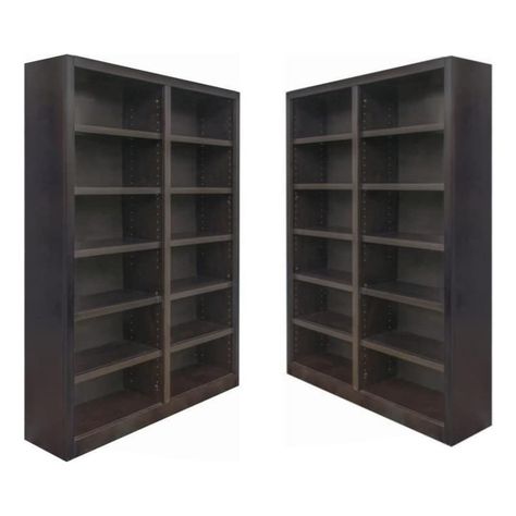 PRICES MAY VARY. Traditional 84" Tall 12-Shelf Double Wide Wood Bookcase in Espresso x 2. Materials: Genuine wood veneers and solid wood molding 10 step polyurethane espresso finish 10 adjustable shelves and 2 fixed shelves to accommodate large and small items Quick, simple assembly with dowels, camlocks and an engineered wood back panel that is more durable than the cardboard on most ready to assemble bookcases  Included Items:  - Traditional 84" Tall 12-Shelf Double Wide Wood Bookcase in Espre Traditional Bookcases, Wide Bookcase, Tall Shelves, Bookcases For Sale, Veneer Panels, Study Furniture, Bookcase Wall, Furniture Bookshelves, Large Shelves