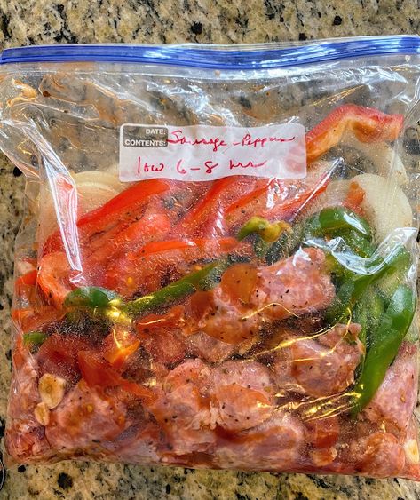 Sausage and Peppers Dump Recipe - Pandora's Box Dump Dinners, Freezer Meal Prep, Dump Meals, Pandora's Box, Sausage And Peppers, Thanksgiving Table Settings, Snack Cake, White Rice, Freezer Meals