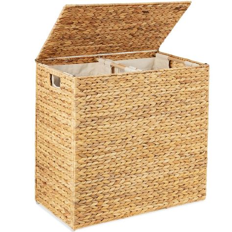 Best Choice Products Large Natural Water Hyacinth Double Laundry Hamper Basket W/ 2 Liner Bags, Handles - Natural : Target Double Hamper, Double Laundry, Laundry Hamper Storage, Hamper With Lid, Double Laundry Hamper, Laundry Hamper With Lid, Laundry Sorter, Hamper Storage, Clothes Hamper