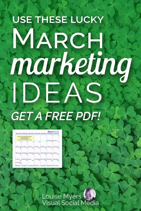 These March marketing ideas offer a lucky opportunity to market your business and make some green. Click to download a FREE content inspiration calendar! Perfect for bloggers, social media marketers, and entrepreneurs. | #LouiseM #ContentMarketing #SmallBusinessTips #Bloggers #SocialMediaMarketing #Printable #Holidays #SMM March Social Media Content, March Marketing Ideas, Realtor Facebook Posts, Content Inspiration, Market Your Business, Blog Graphics, Fb Ads, Instagram Marketing Tips, Ecommerce Marketing