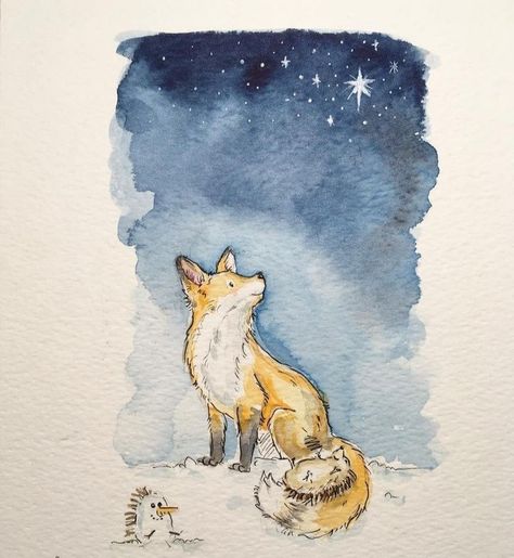 Fox Drawing, Keep Me Safe, Winter Illustration, Star Painting, Feather Art, Look At The Stars, Cute Wild Animals, Winter Scene, Sneak Peak