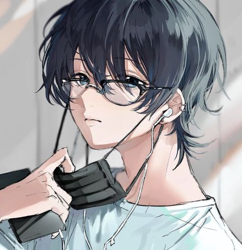 Anime Boy With Headphones, Anime White Hair Boy, Nerdy Boy, Anime Glasses Boy, Nerdy Glasses, Manga Watercolor, Chibi Anime Kawaii, Boy Character, Anime Nerd