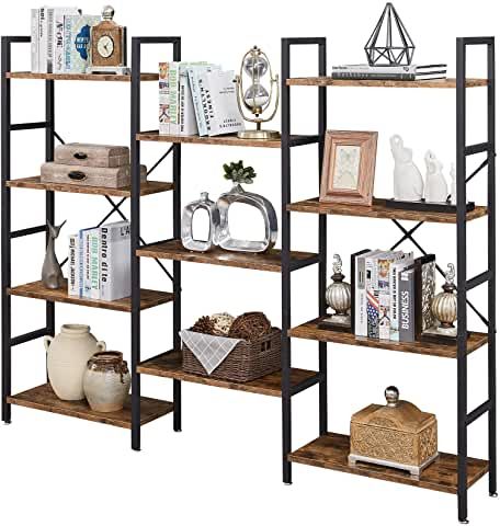 Wide Bookshelf, Industrial Bookcase, Standing Bookshelf, Rustic Bookshelf, Open Display Shelf, Industrial Bookshelf, Metal Bookcase, Ladder Bookshelf, Bookcase Storage