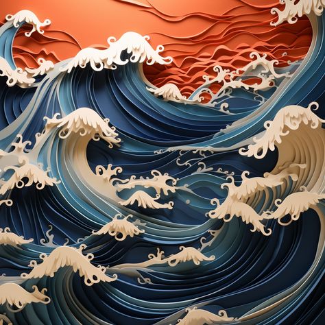 3d paper art, blue and orange, waves, high detail Waves 3d Art, 3d Paper Art, Layered Art, Illustration Inspiration, Art Blue, 3d Paper, Blue And Orange, 3d Illustration, 3d Design