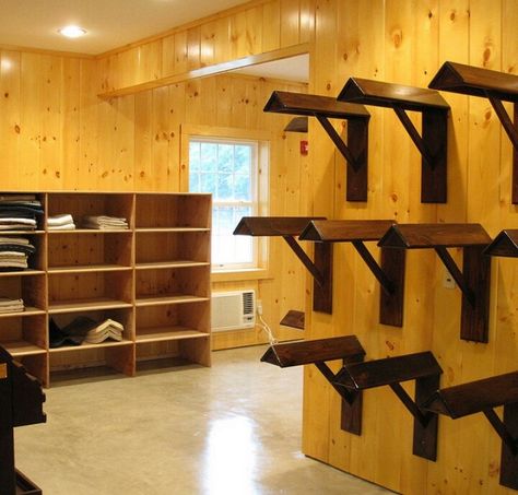 Saddle Racks Tack Room, Wall Saddle Rack, Tack Room Saddle Rack, Fancy Tack Room, Tack Up Area, Saddle Pad Storage, Saddle Room, Tack Room Organization, Feed Room