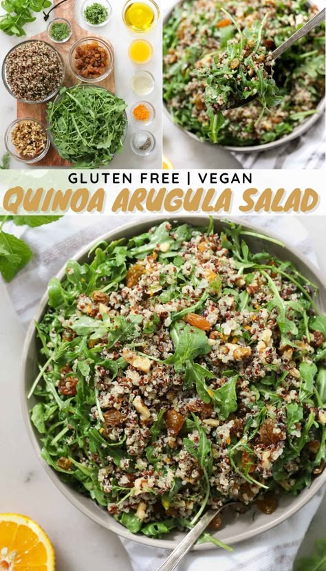 Vegan Arugula Salad, Arugula Quinoa Salad, Arugala Recipes Salad, Quinoa Arugula Salad, Orange Salad Dressing, Easy Quinoa Salad, Arugula Recipes, Arugula Salad Recipes, Tasty Salads