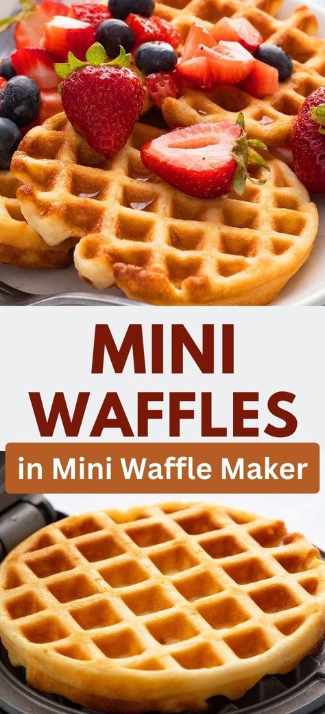 Learn how to make the best mini waffles in a mini waffle maker without buttermilk and can be made ahead and frozen to be reheated later for kids. Serve this Dash waffle maker recipe for kids or set up a waffle bar and serve with your favorite toppings for brunch. How To Make Mini Waffles, Mini Waffle Recipe For One, Waffle Recipe Mini Waffle Maker, Best Mini Waffle Recipe, Waffle Recipe Sweet, Small Batch Waffle Batter, My Mini Waffle Maker Recipes, Small Batch Waffles Recipe, Mini Waffles Ideas