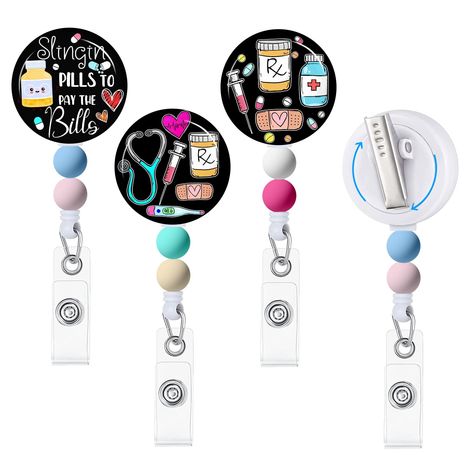 PRICES MAY VARY. 【Novelty Badge Reel】This funny nurse badge reel is designed with pharmacy arts. The cute and interesting badge reel will always bring more happiness and fun to your life. You will get tons of comments on it. 【Amazing gift】The silicone bead badge reel is made of crystal shinning glassed, perfect gifts for Christmas, Thanksgiving, Valentine's Day, Easter or birthday. The are suitable for employees, workers, RN nurses, PA, nursing assistants, doctors, teachers, etc. 【Quality and Du Funny Pharmacy, Pharmacy Art, Resin Bookmarks, Pharmacist Gift, Beaded Pens, Nursing Teacher, Work Badge, Funny Nurse, Nursing Assistant