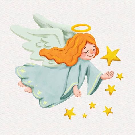 Angel Vector Illustration, Angel Illustration Cute, Cute Angel Drawing, Christmas Angel Drawing, Angel Illustration Art, Christmas Angel Illustration, Angels Drawing, Angels Illustration, Angel Y Diablo