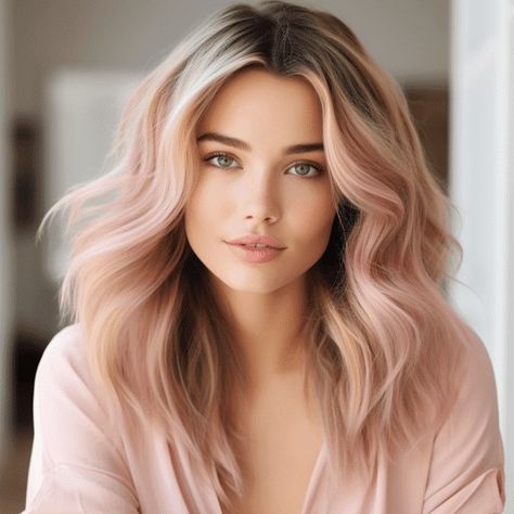 Highlights On Blonde Hair, Trending Hair Color, Rose Blonde Hair, Dusty Rose Hair, Gold Blonde Hair, Rose Gold Hair Ombre, Rose Gold Hair Blonde, Rose Gold Blonde, Champagne Blonde Hair