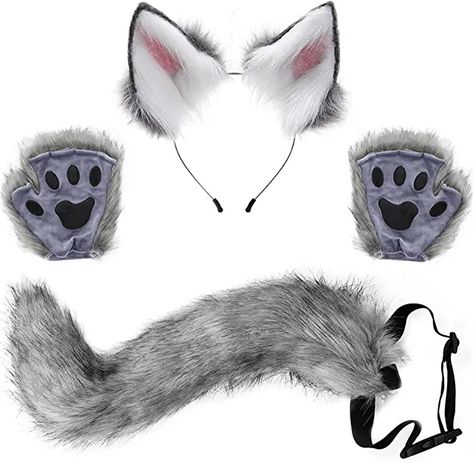 Wolf Ears And Tail, Fox Headband, Wolf Dress, Tail And Ears, Christmas Party Costume, Wolf Tail, Paw Gloves, Wolf Paw, Fox Costume