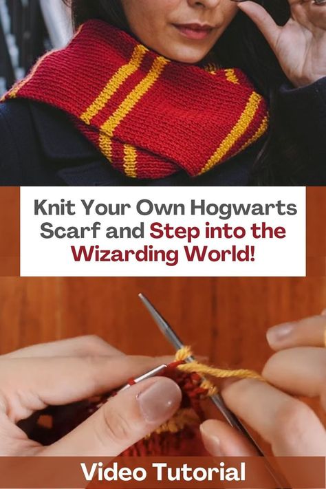 Are you a Harry Potter fan looking to add a magical touch to your wardrobe? Learn to knit this amazing Hogwarts scarf step by step with our incredible video tutorial! Perfect for beginners, this scarf will challenge your knitting skills and leave you with a stylish and modern accessory that you can wear every day or use to complete your Hogwarts cosplay. Crafted with a slipped selvage edge, this scarf has a polished and professional look that will impress all your friends. The slightly... Hogwarts Scarf Knitting Pattern, Harry Potter Crochet Scarf, Harry Potter Knitting Patterns Free, Harry Potter Scarf Pattern, Hogwarts Cosplay, Hogwarts Scarf, Harry Potter Crochet, Harry Potter Scarf, Cowl Knitting