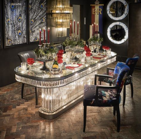 Luxury Dining Table, Timothy Oulton, Dinner Room, Dramatic Lighting, 1930s Art, Bespoke Interiors, Luxury Dining, 1930s Art Deco, Rectangular Dining Table