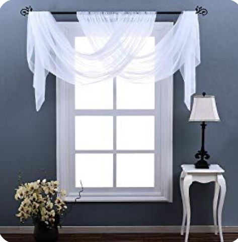 Sheers Curtains Living Room, Valances For Living Room, Decorative Window Treatments, Waterfall Valance, Small Window Curtains, Window Treatments Bedroom, White Sheer Curtains, Stylish Curtains, Country Curtains